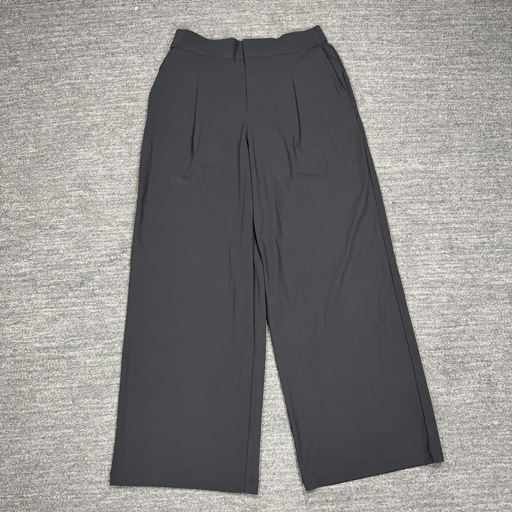 Athleta Pinnacle High Rise Trouser Pants Women 10 Black Wide Leg Pleated Pockets
